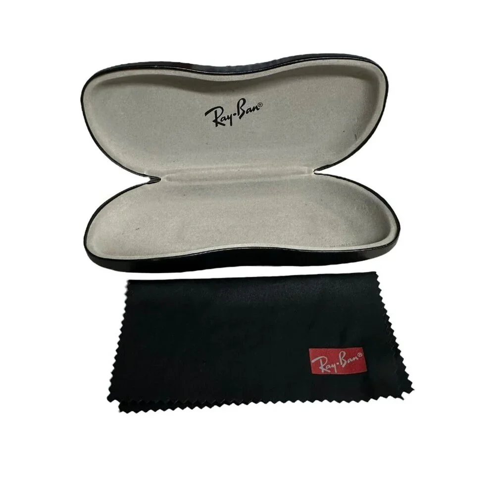 Genuine Ray Ban‎ Hard Clamshell Eyeglasses Case Black Faux Leather + Lens Cloth